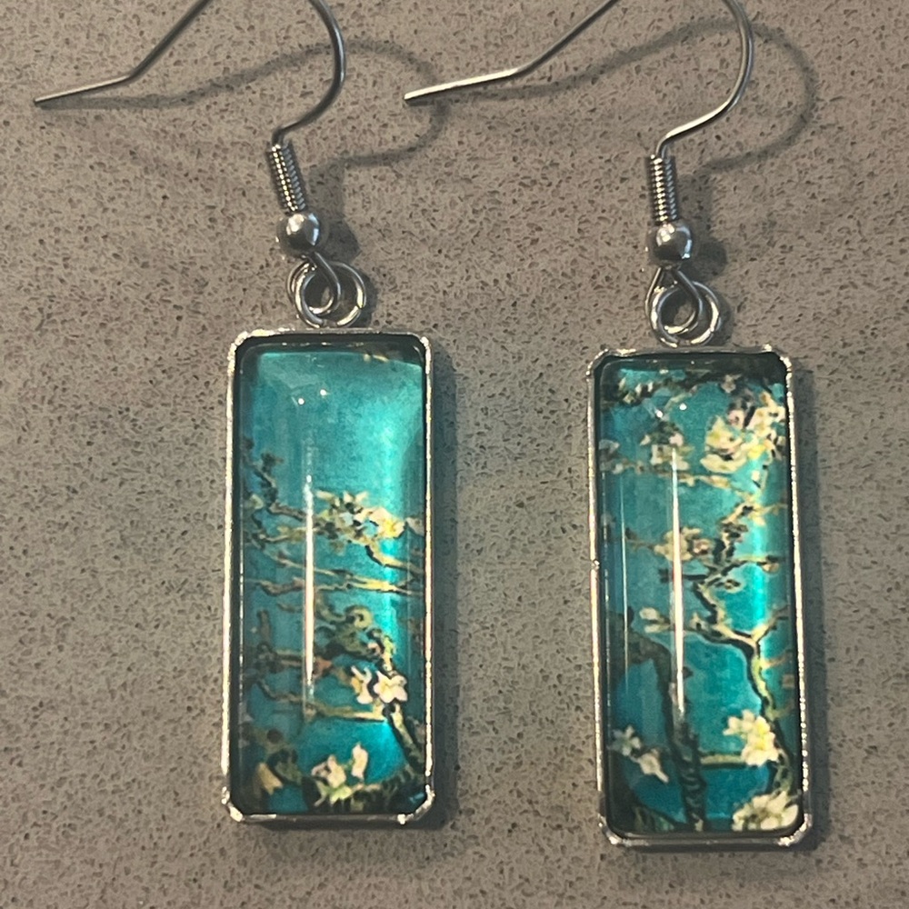 Almond Blossoms Rectangular Earrrings
